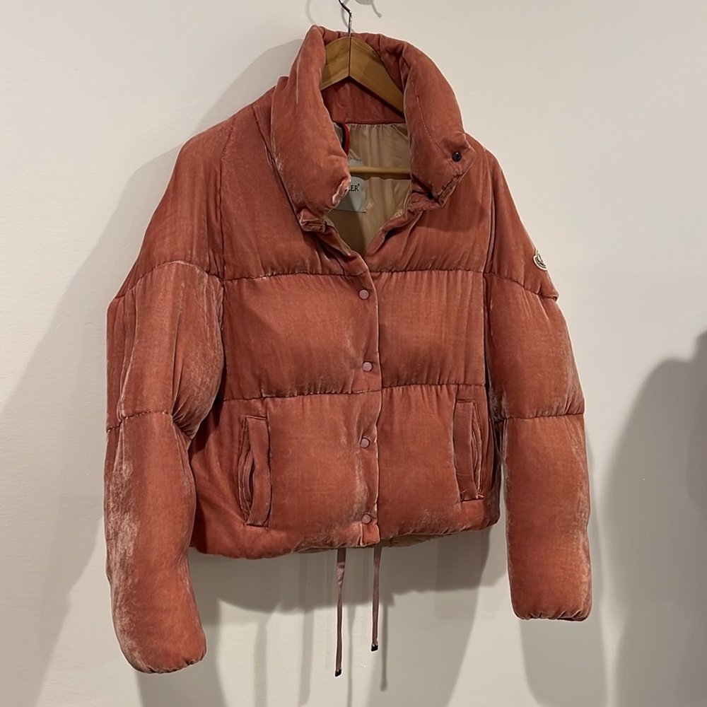 MONCLER Pink Velvet Down Cercis Jacket size 3 - Picture 5 of 14
